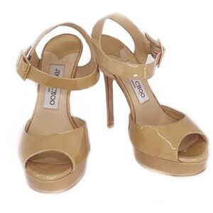 Jimmy Choo patent leather nude pumps